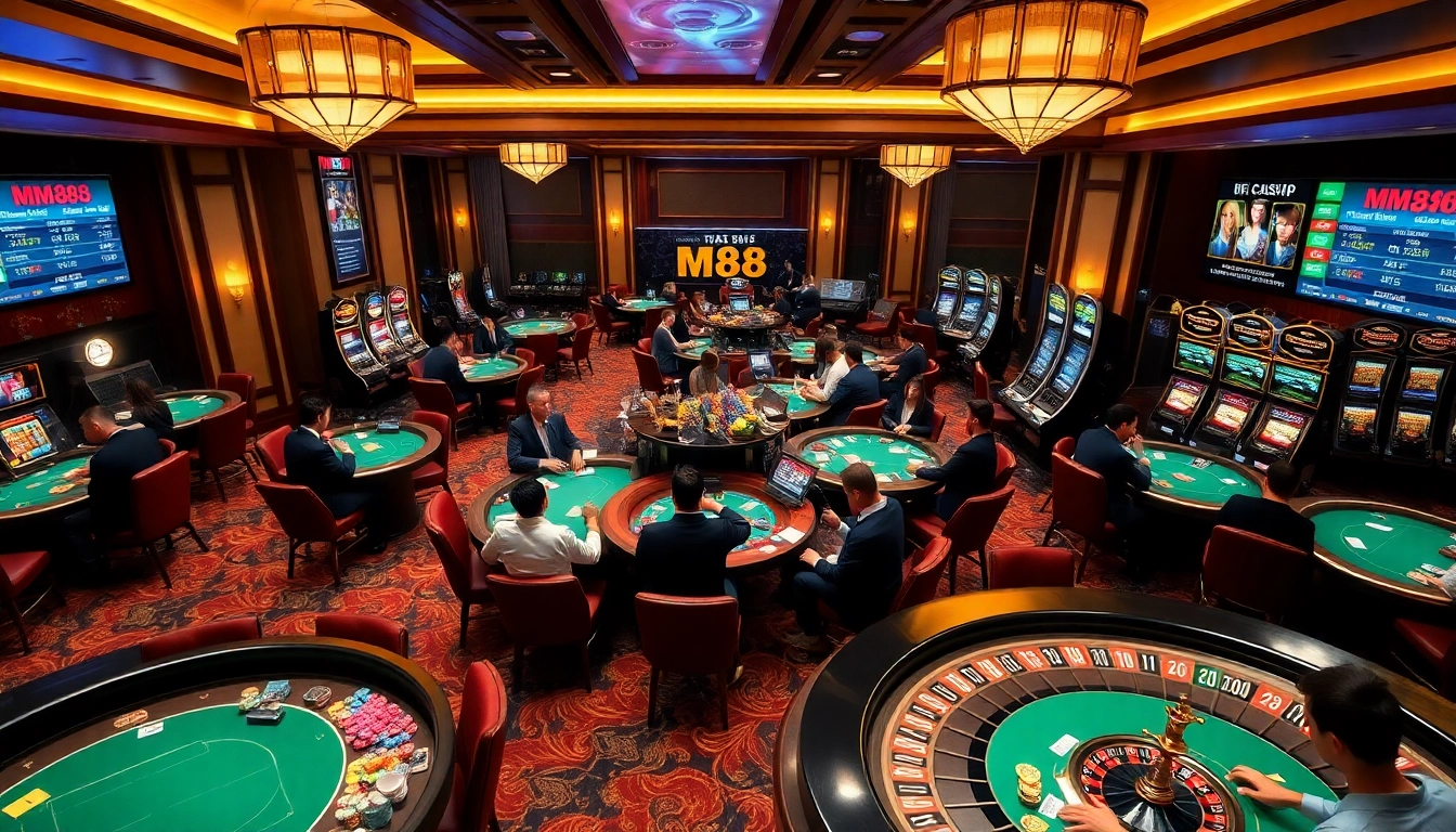 Experience excitement at MM88 with immersive gaming tables and vibrant slot machines.