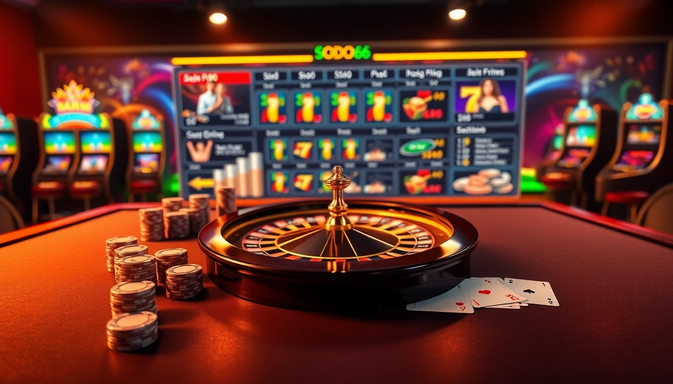 Experience thrilling online gaming at nhà cái SODO66 with vibrant casino tables and slots.