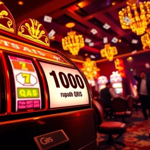 Rasakan sensasi kemenangan di Slot Depo 1K dengan latar kasino mewah dan perayaan yang meriah.