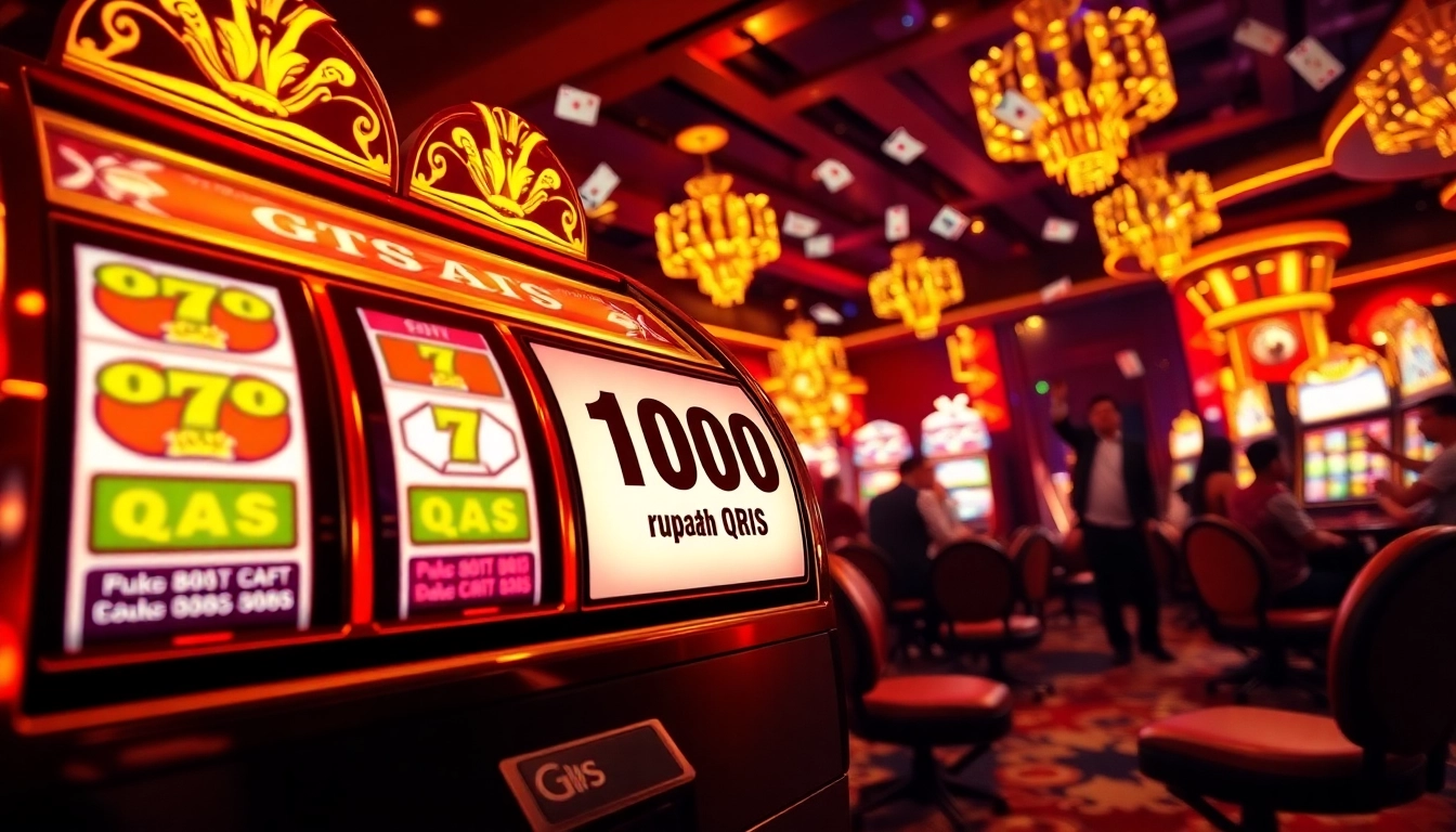 Rasakan sensasi kemenangan di Slot Depo 1K dengan latar kasino mewah dan perayaan yang meriah.