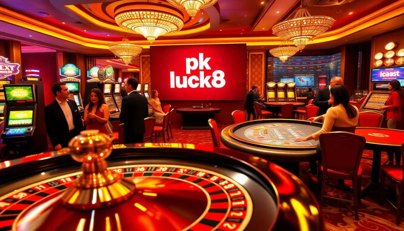 Experience the excitement of pk luck8 with a luxurious casino environment featuring roulette and poker tables.