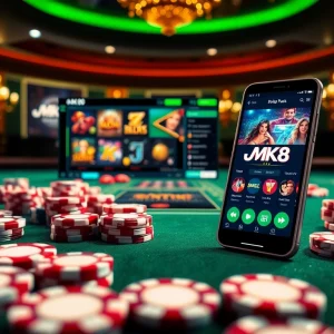 Experience thrilling online gambling at https://mk8th.net/ with vibrant casino visuals showcasing poker chips and games.