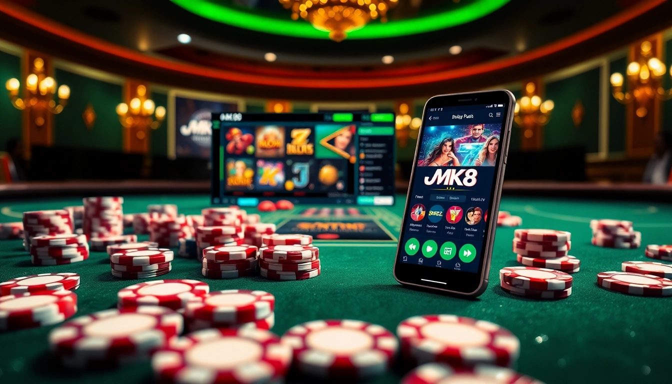 Experience thrilling online gambling at https://mk8th.net/ with vibrant casino visuals showcasing poker chips and games.