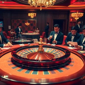 Experience the excitement of roulette at http://8kbetok.com/, where gamblers place bets in a luxurious casino setting.
