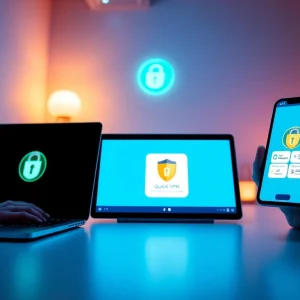 QuickQ 下载：用户在多台设备上下载 QuickQ VPN，突出安全的互联网访问。