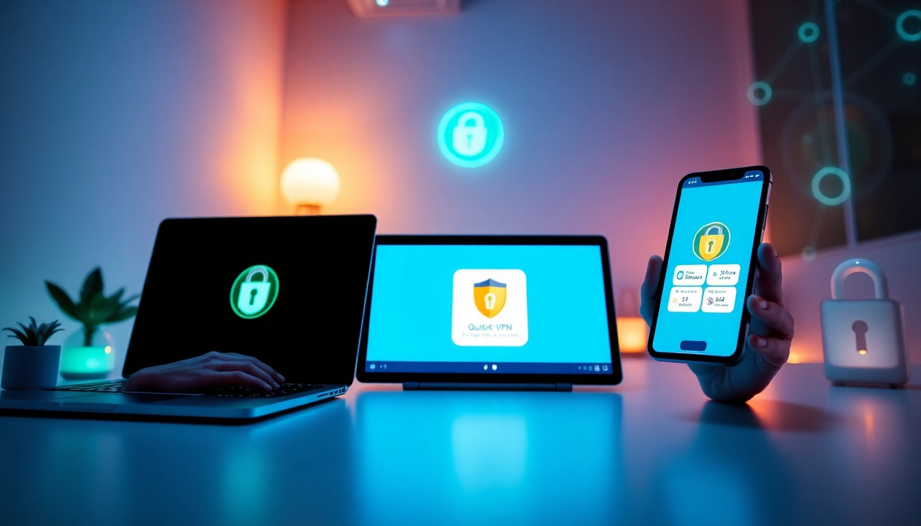 QuickQ 下载：用户在多台设备上下载 QuickQ VPN，突出安全的互联网访问。