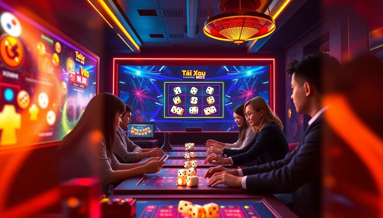 Tài Xỉu MD5 game scene showcasing players enjoying a fair online gambling experience with vibrant graphics.