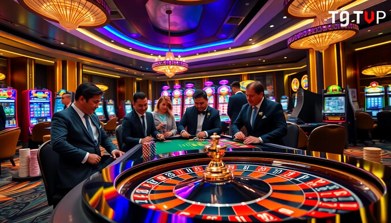 Engaging gamblers at a vibrant casino, highlighting Tập đoàn truyền thông TPJ's innovative approach.