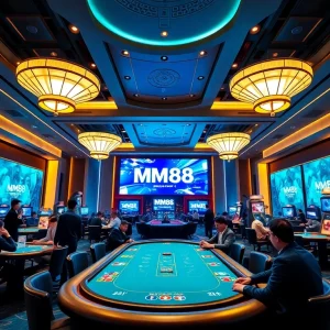 MM88 online casino gaming scene with elegant tables and players engaged in action.