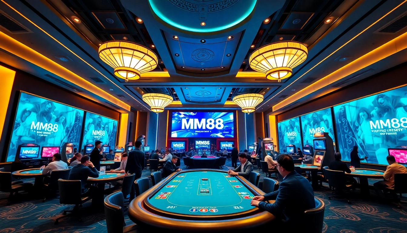 MM88 online casino gaming scene with elegant tables and players engaged in action.