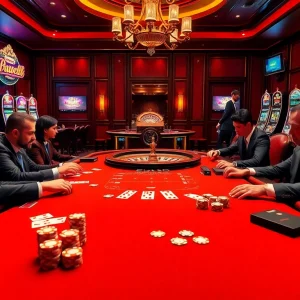Players strategizing at a poker table in luxury, highlighting the thrill of https://6rwin33.com/ casino gaming.