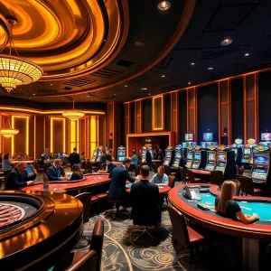 Engage in high-stakes gaming at GG88 with vibrant casino scenes and exciting slot machines.