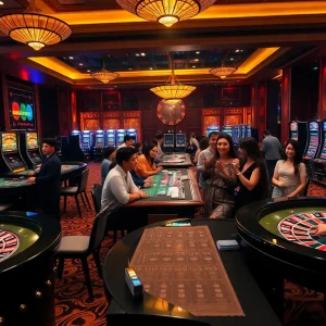 Experience the thrill of LIÊN MINH KJC in a vibrant casino setting with roulette and poker action.