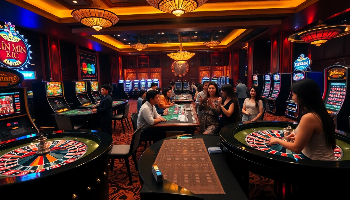 Experience the thrill of LIÊN MINH KJC in a vibrant casino setting with roulette and poker action.