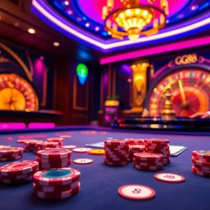 Experience high-stakes gaming at GG88 with a vibrant casino table and professional dealer.