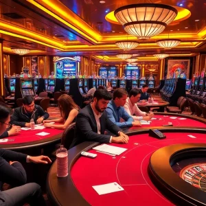 Engage in the thrilling moments at MM 88’s luxury casino with vibrant tables and players.