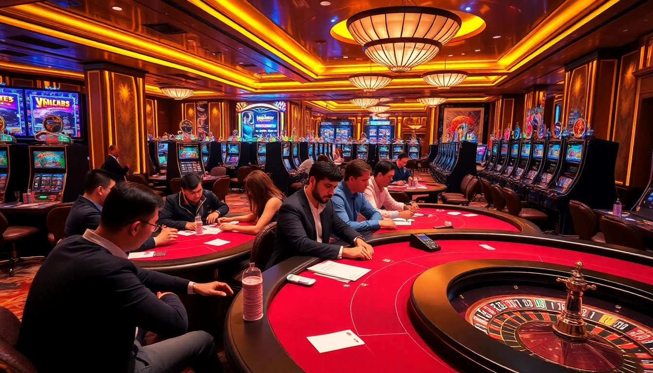 Engage in the thrilling moments at MM 88’s luxury casino with vibrant tables and players.