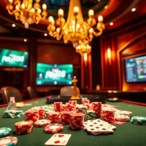 Experience the luxury of RR88 casino gaming with vibrant tables, cards, and roulette excitement.