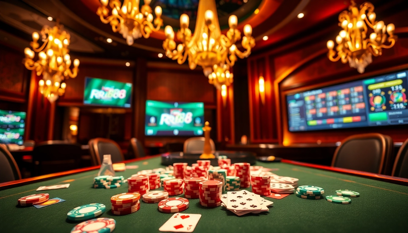Experience the luxury of RR88 casino gaming with vibrant tables, cards, and roulette excitement.