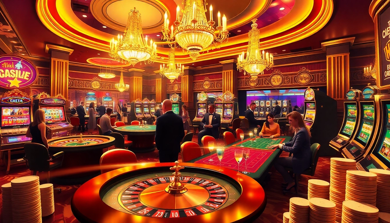 Experience the excitement at https://jun88.buzz/ with gamblers enjoying a luxurious casino atmosphere.