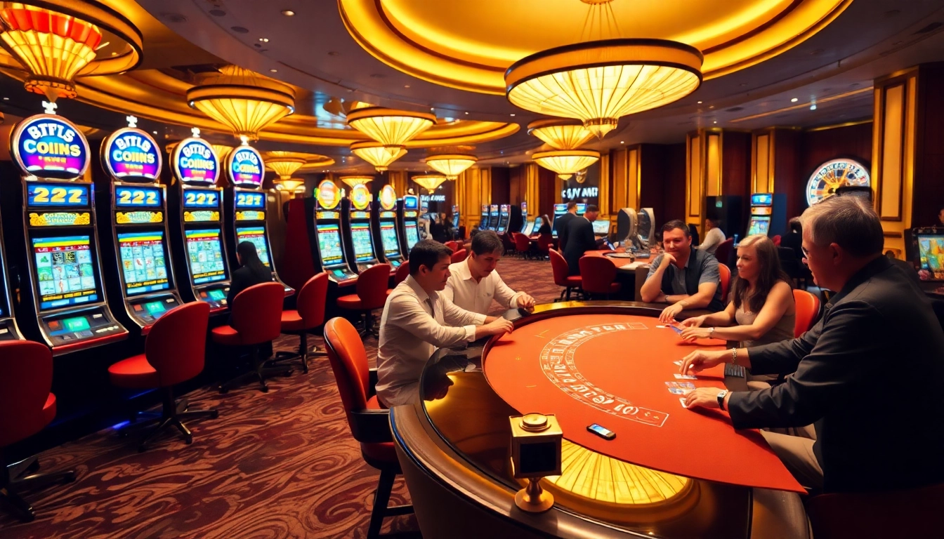Engaging casino scene of players enjoying games at sophisticated tables like poker, highlighting okking excitement.