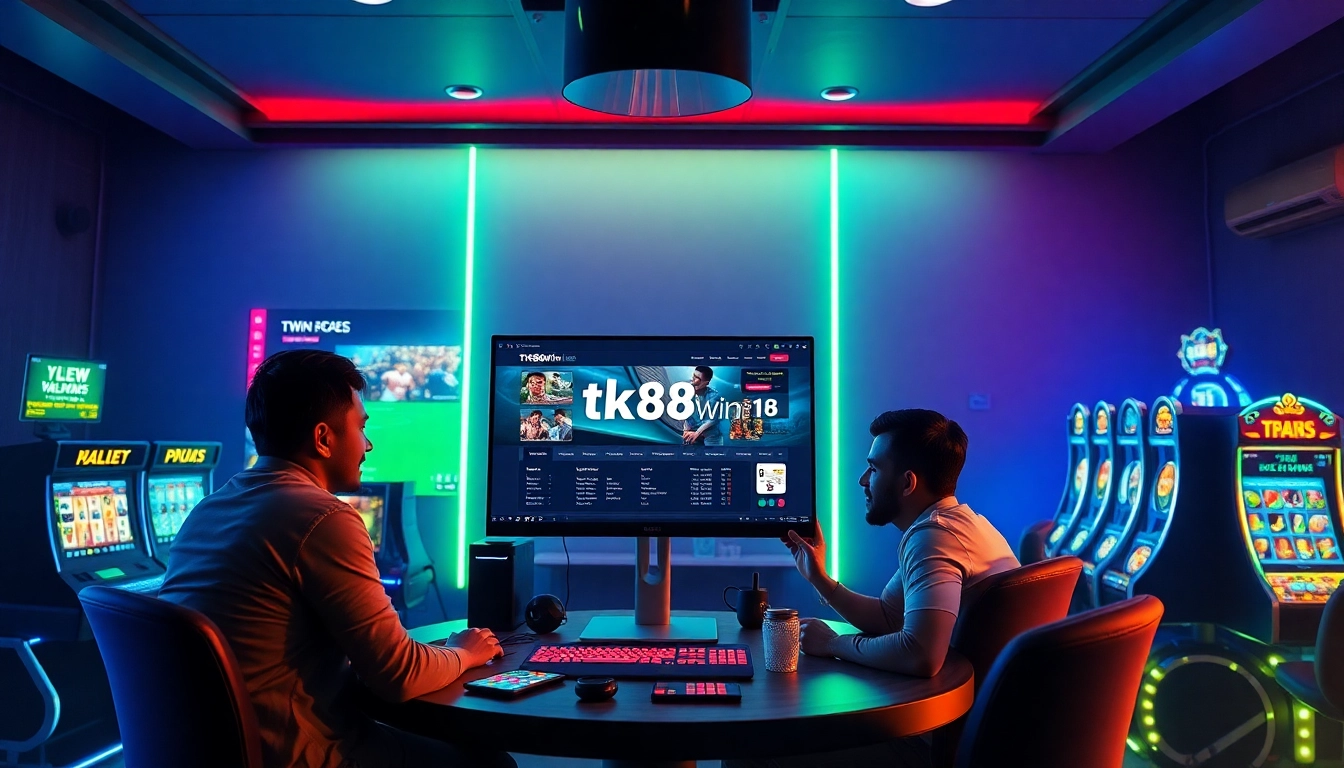 Exciting online gaming scene showcasing tk88win.live with diverse players engaged in gambling.
