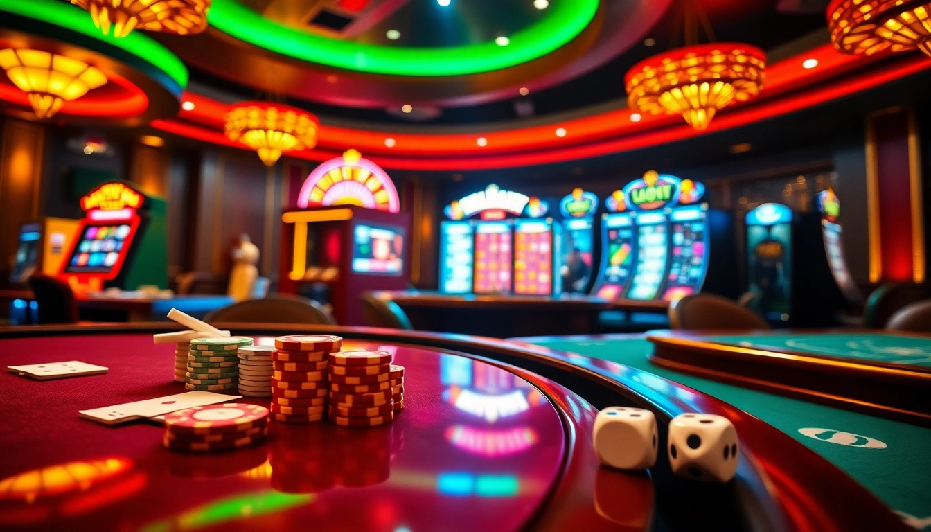 Players engaging in high-stakes gaming at nhà cái lu88.com, with vibrant casino tables and slot machines.