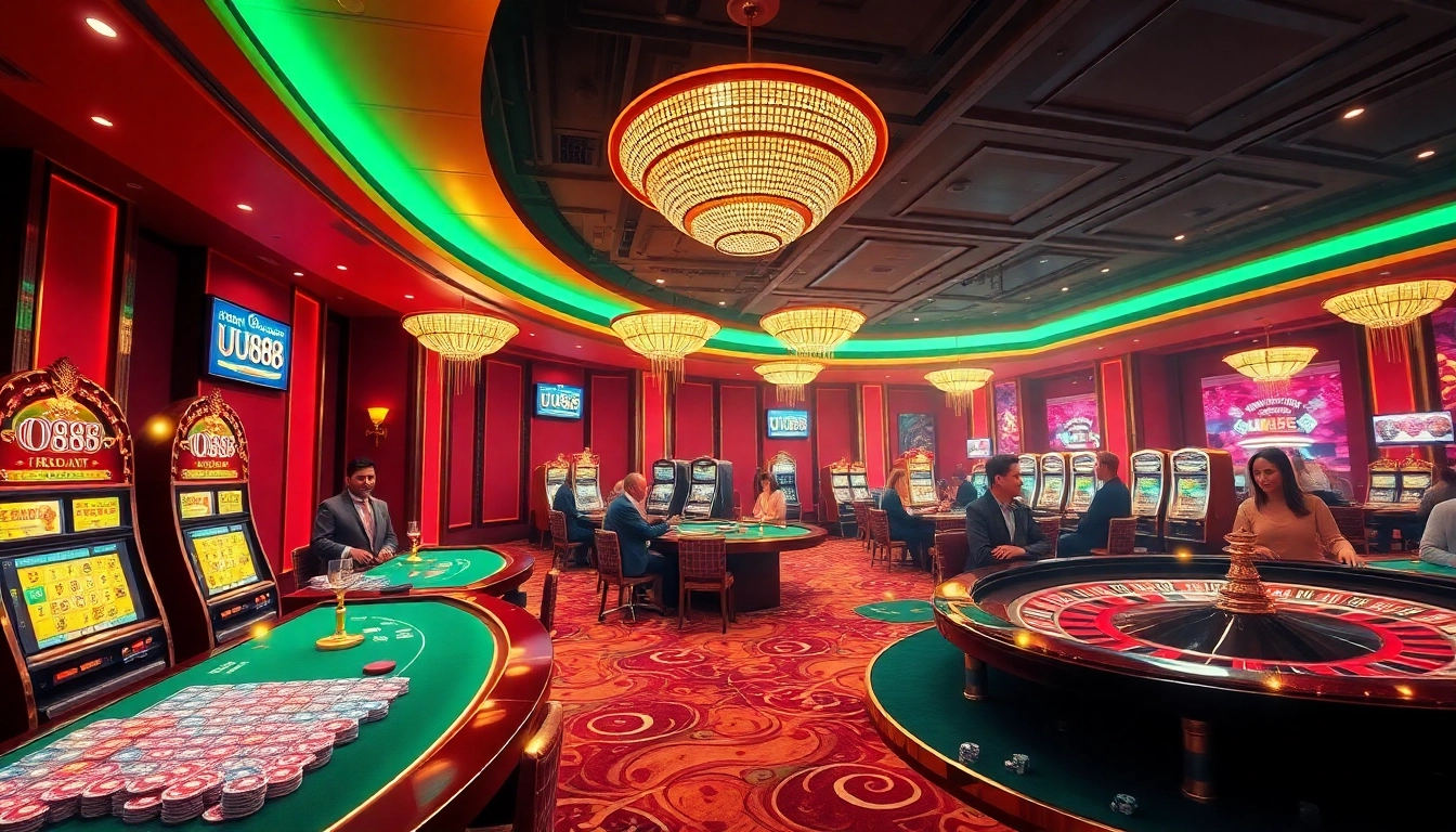Experience the excitement of UU88's online casino with vibrant tables and slot machines.