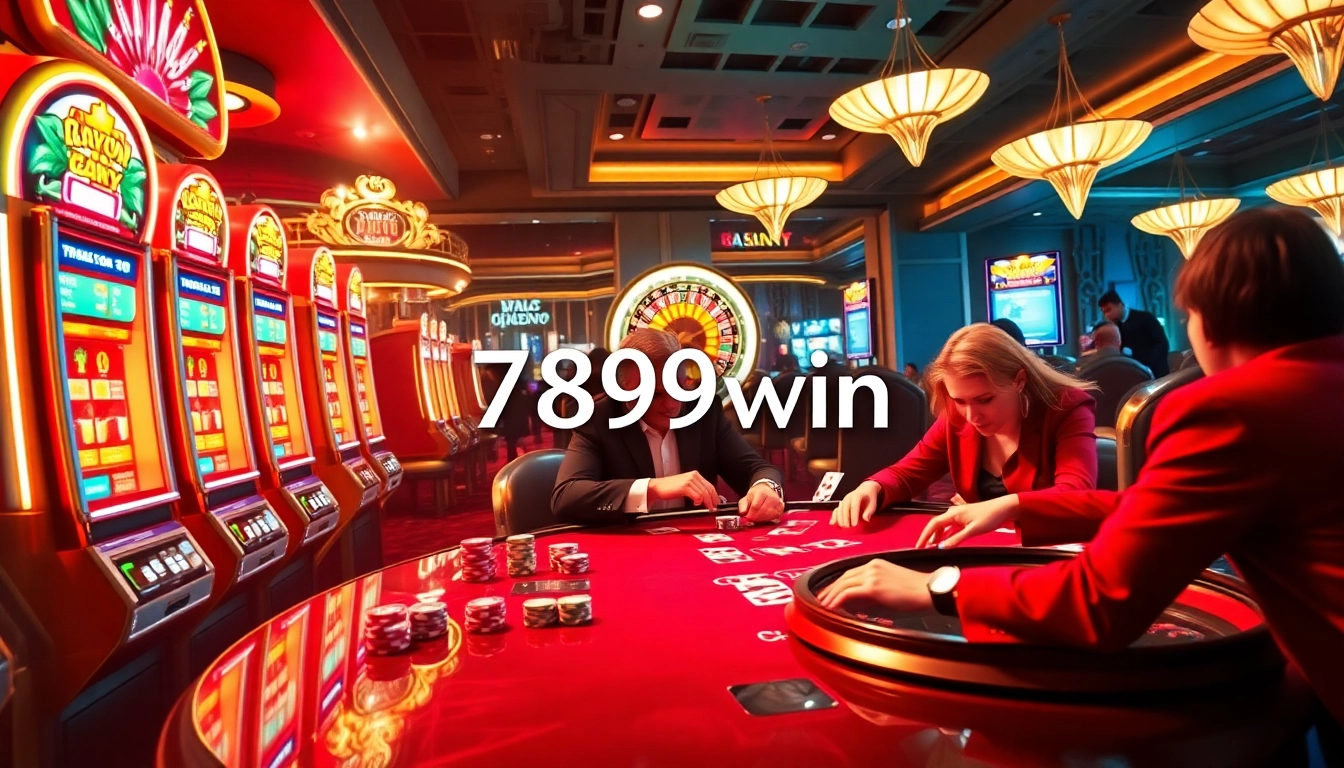 Experience the thrill of 789win with vibrant slot machines and intense poker gameplay in a luxury casino.