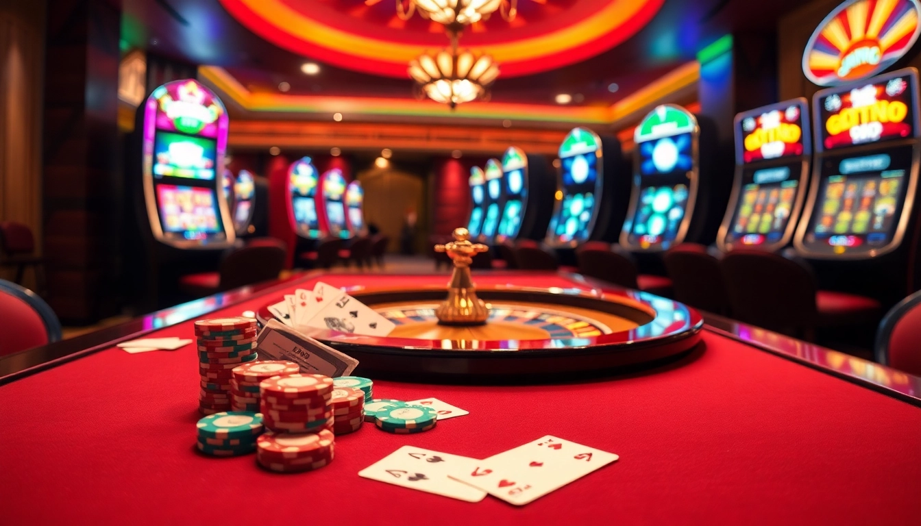 Experience SODO excitement at a vibrant casino with roulette, poker chips, and slot machines.