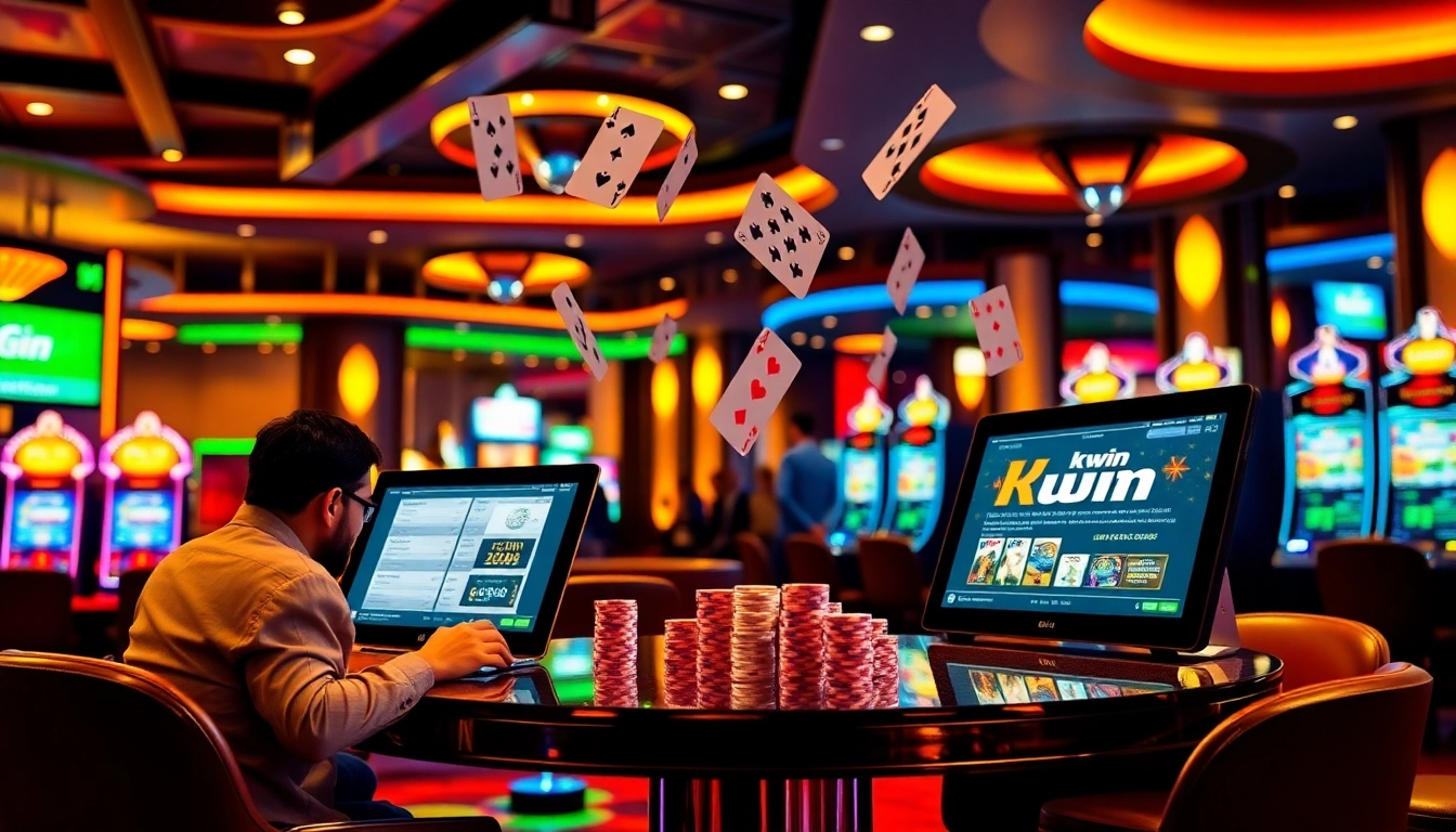 Exciting scene of players logging into Kwin, showcasing vibrant casino elements and luxury.