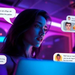 Interactive NSFW character AI chat interface featuring customizable avatars and flirty dialogue.