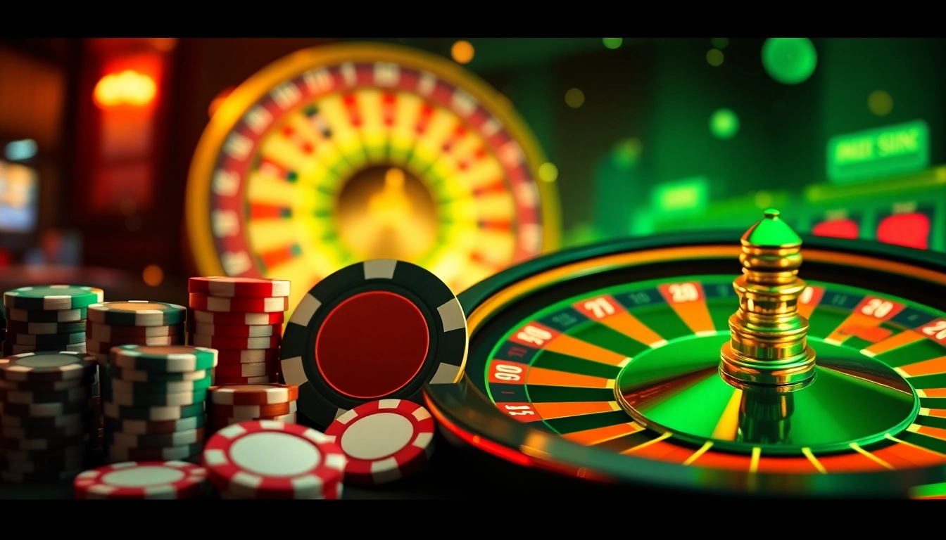 Experience the thrill of online gambling at https://kubet77i.ink/ with a luxury casino scene featuring poker and slots.