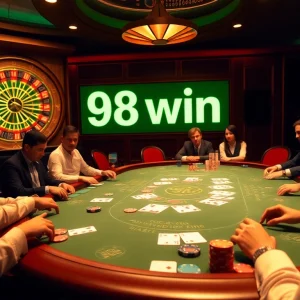 High-stakes poker scene showcasing the thrill of winning at 98 win casino.