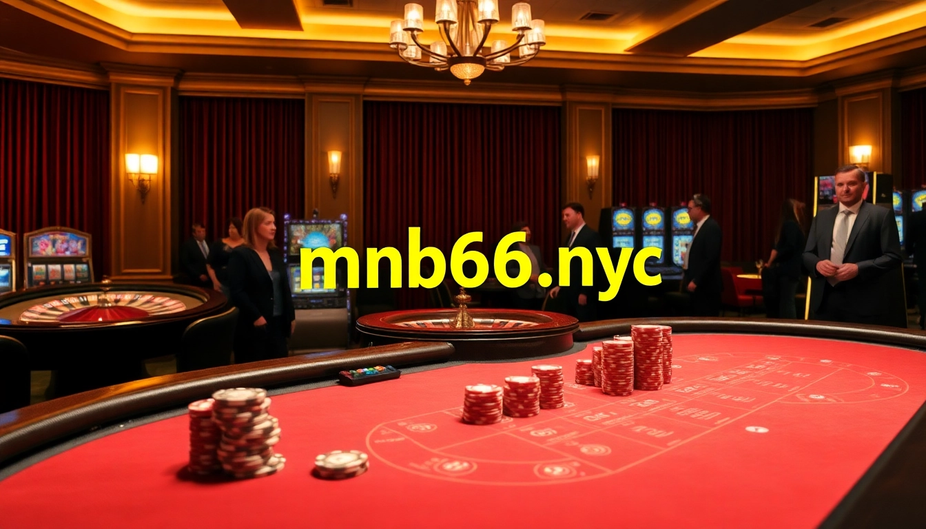 Engaging scene of high-stakes gaming at mb66.nyc featuring a poker table and roulette wheel.
