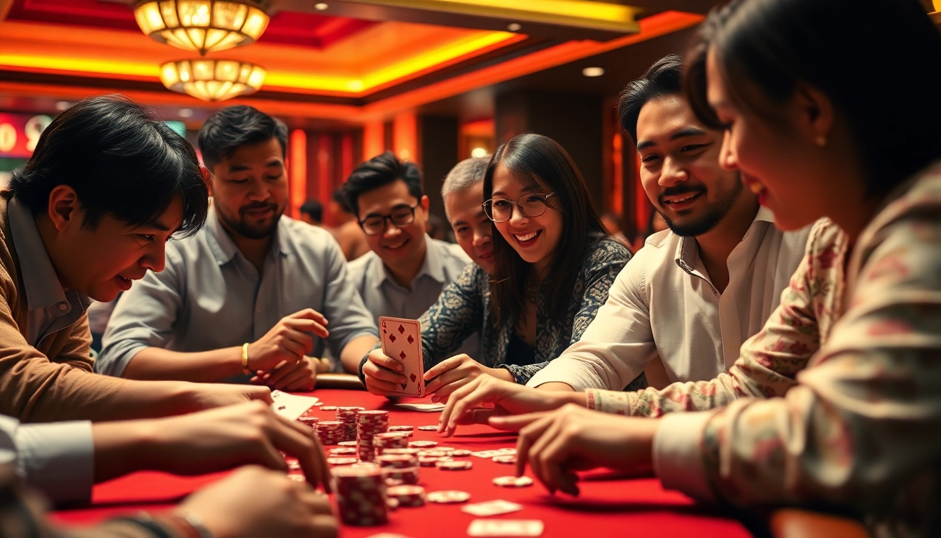 Engaging players in a vibrant game bài session in a lively casino atmosphere.