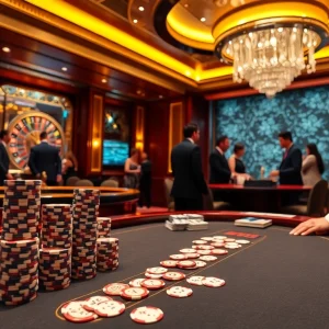 Exciting casino action at https://kjc.money/ with players engaging at a glamorous poker table.