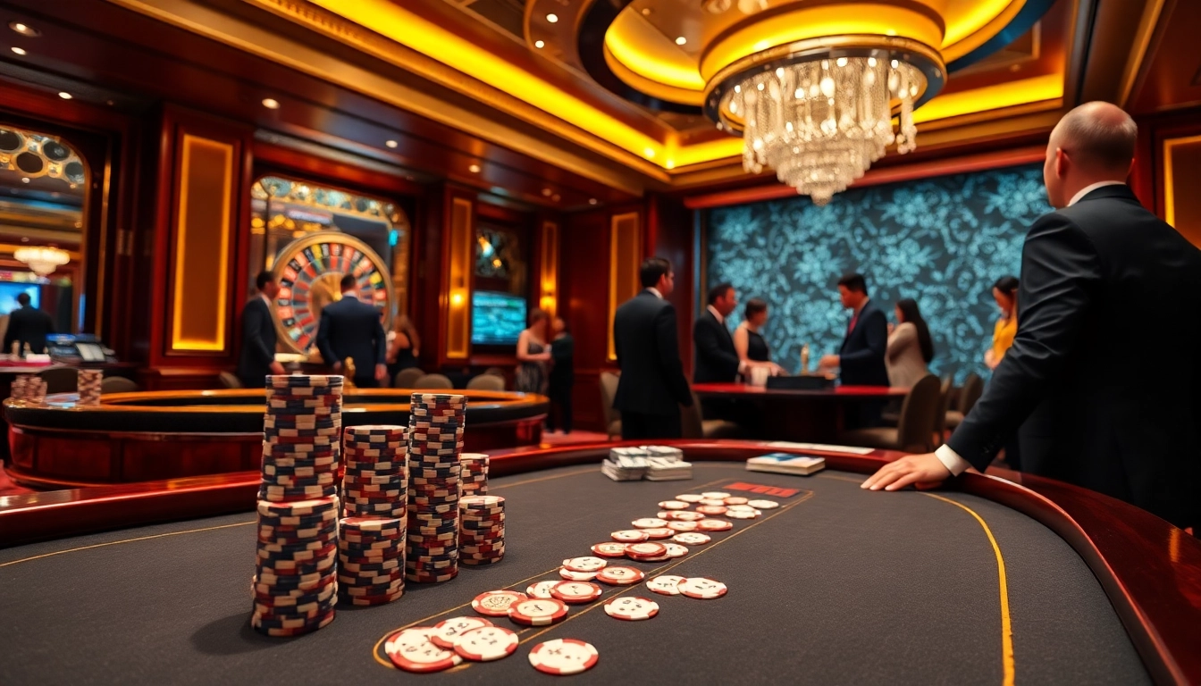 Exciting casino action at https://kjc.money/ with players engaging at a glamorous poker table.