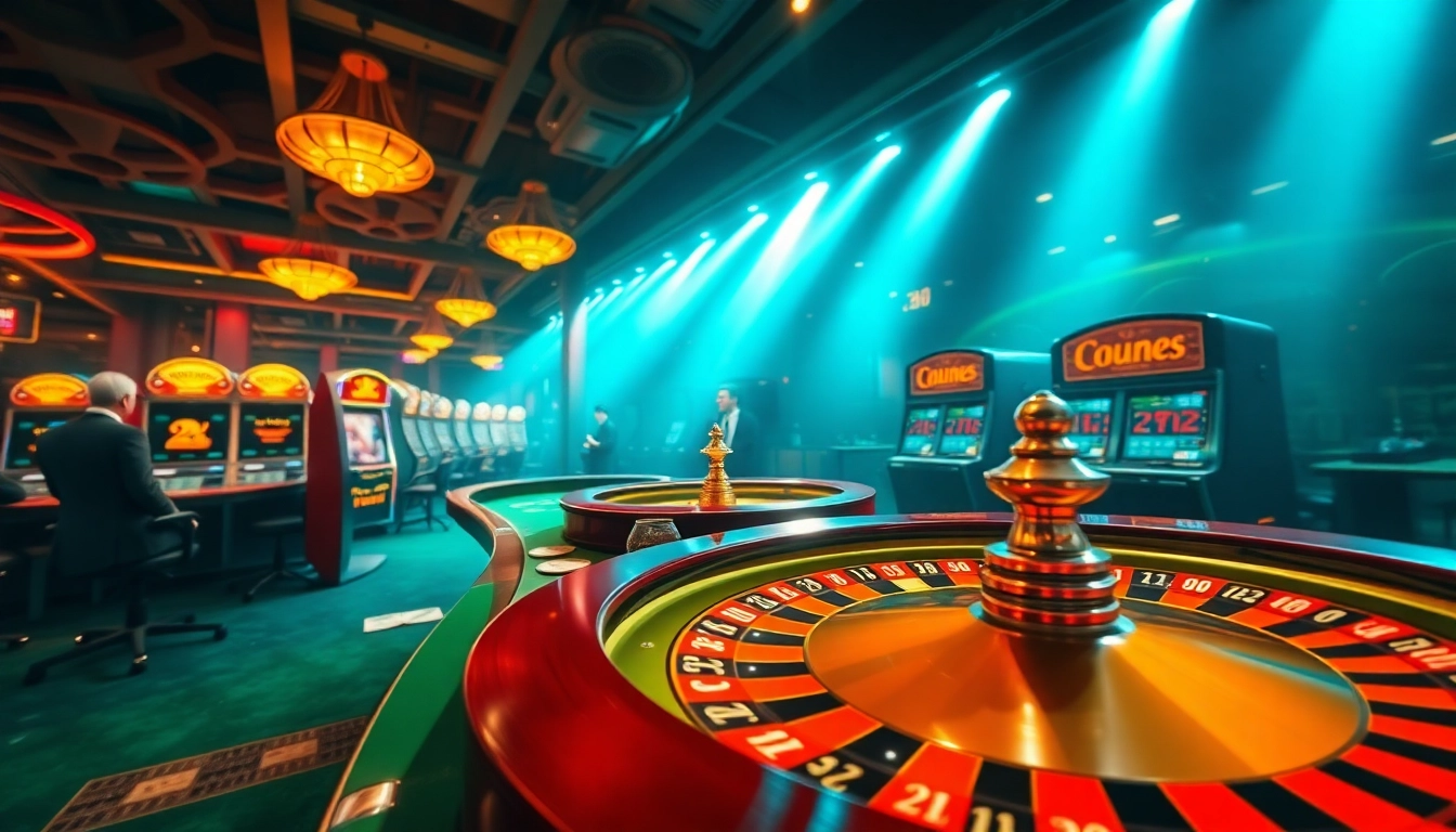 Explore the thrilling gaming atmosphere of ev88win.live featuring casino elements and a vibrant ambiance.