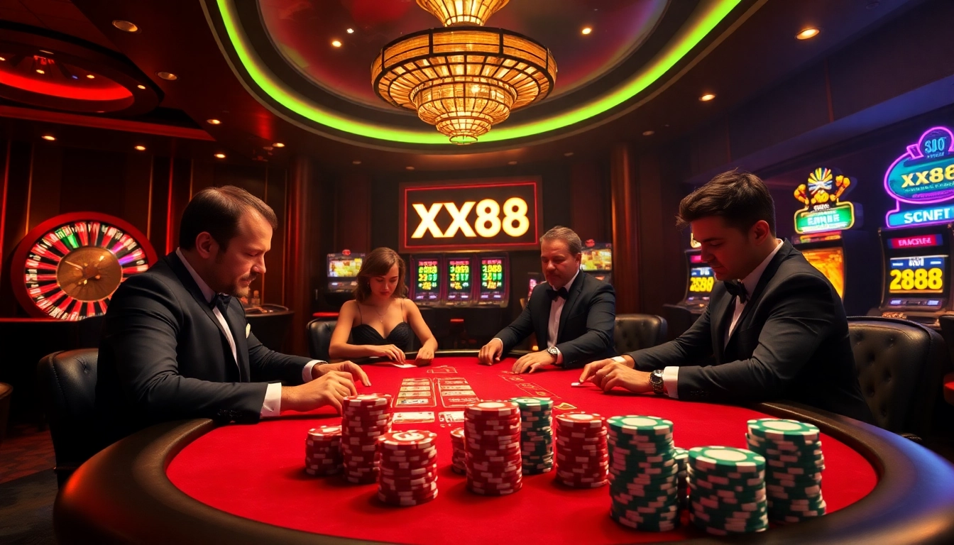 Experience high-stakes poker action at XX88's luxury casino scene.