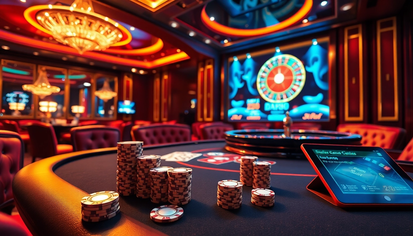 Experience the excitement of dh88 at a vibrant poker table in a luxurious casino setting.