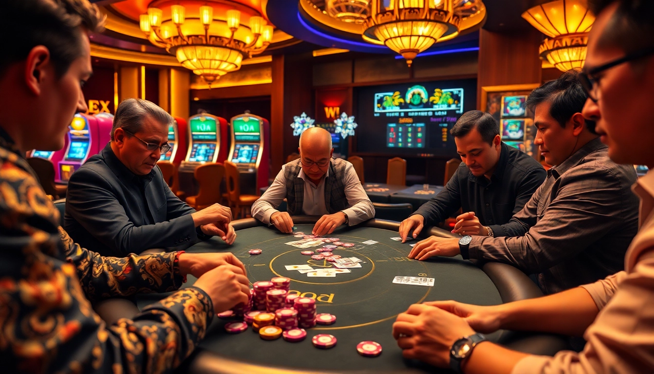 Engage in an exciting game bài session at a luxurious casino table with chips and cards.