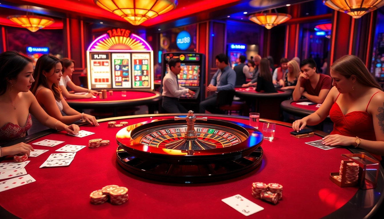 Join the excitement at au88bet.it.com with a lively casino scene featuring poker tables and roulette.