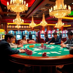 Engaging scene of luxurious casino gaming and the excitement of game bài đổi thưởng with poker tables.