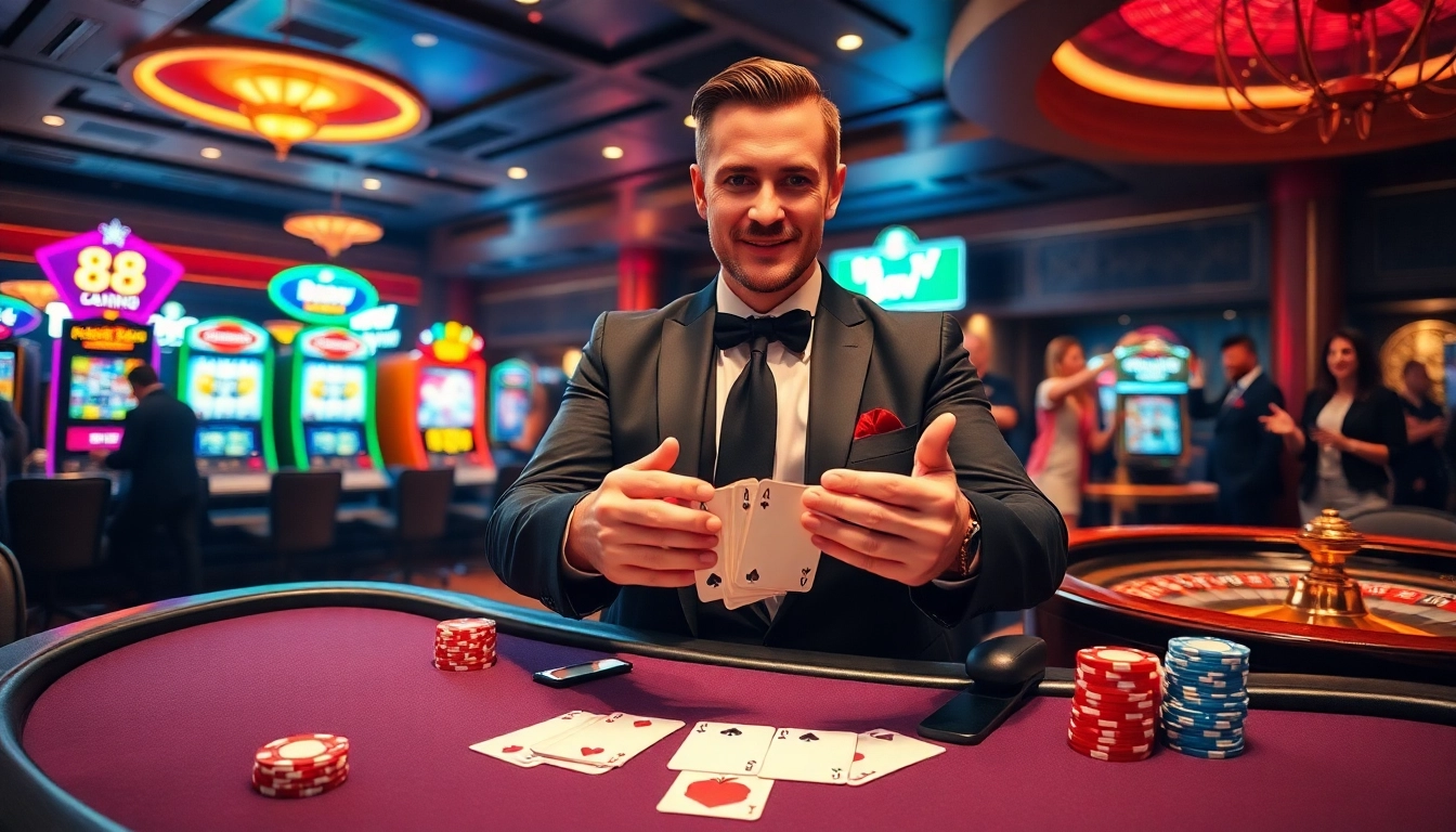 Experience thrilling blackjack with 88vv at a luxurious casino setting filled with excitement and glamour.