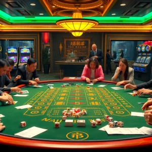 Tài xỉu MD5 game table with vibrant players engaging in betting actions, showcasing excitement and luxury.