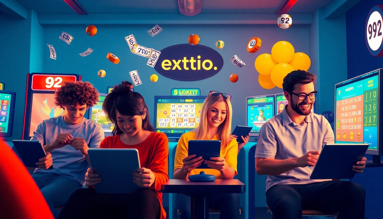 Engaging online gaming scene featuring players enjoying 92lottery games on digital devices.