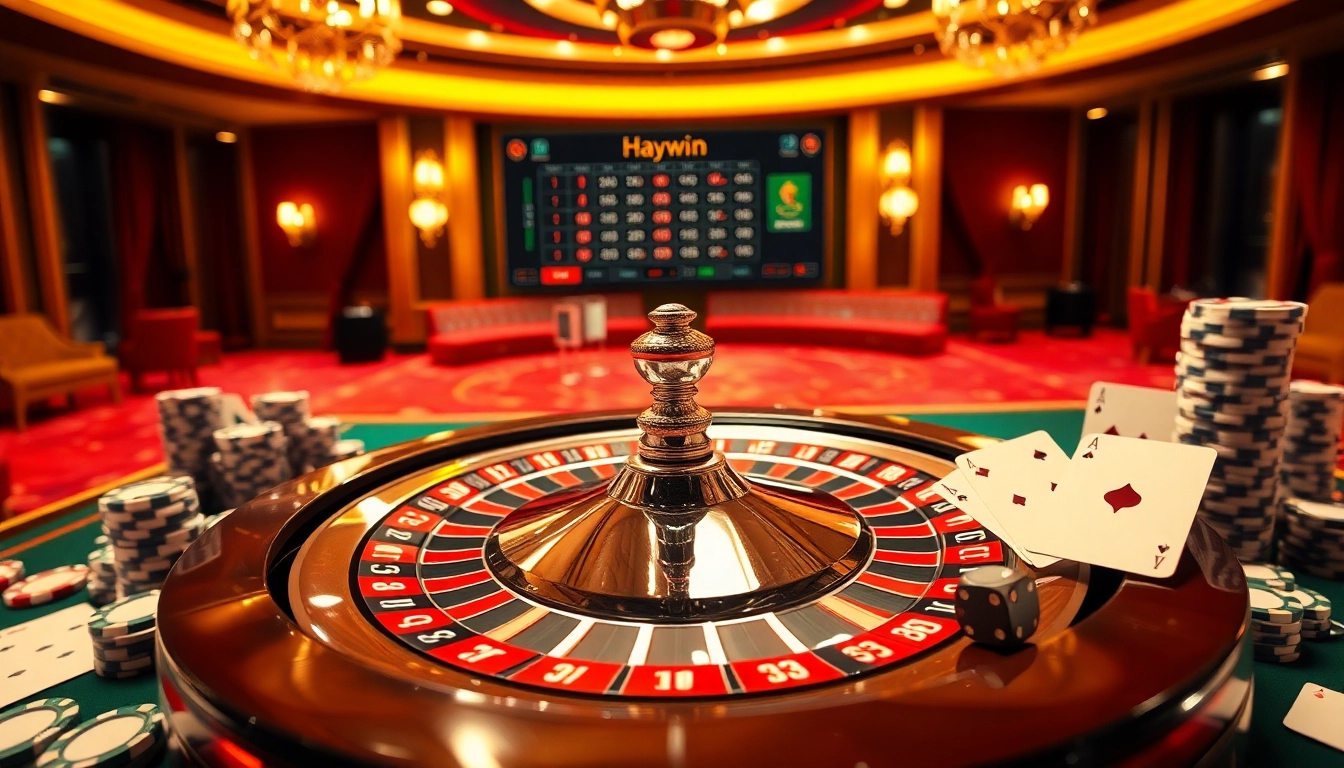 Exciting gaming scene featuring roulette and cards, highlighting haywin's vibrant casino atmosphere.
