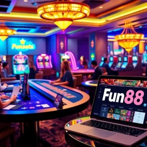 Experience the excitement of online gaming at Fun88 with vibrant casino elements and betting action.
