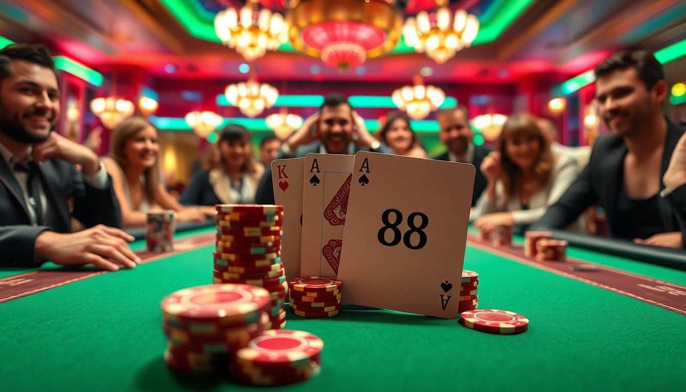 Experience the thrill of nk88 with an exciting poker scene at a luxurious casino.